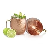 Dungri India Moscow Mule Copper Mug - 100% Solid Copper Cup -16 oz - Best Handcrafted Hammered Copper Mug for Moscow Mules- Set of 2