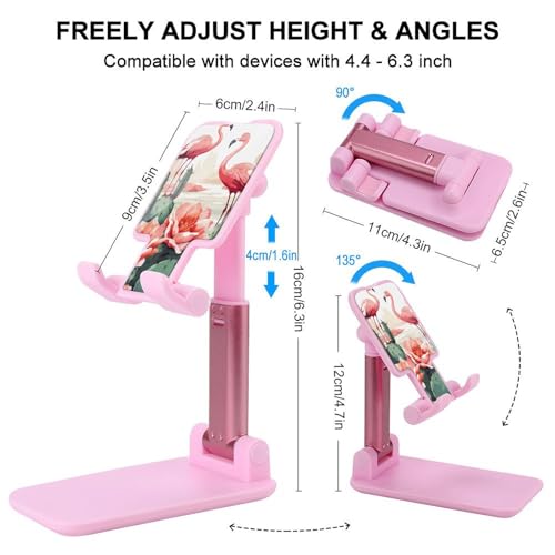 Support de téléphone pliable motif flamant rose réglable pour bureau iPhone et Android