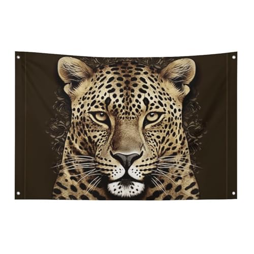 Drapeau à motif tête de léopard météo résistante bannière polyester 4 œillets