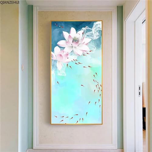 Peinture Diamant Poisson 50x115cm anti-stress : Kit Complet Fheeao Lotus Décoration Murale