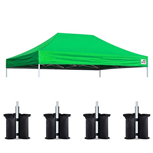 Image of Eurmax USA 10x15 Pop Up Canopy Replacement Top,Universal Instant Canopy Cover ONLY,Heavy Duty UPF 50+ UV Protection,Water & Wind Resistant Tarp,30+ Colors Available,Bonus 4 Sand Bags (Kelly Green)
