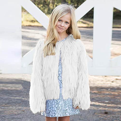 Kids Girls Faux Furry Warm Coat Long Sleeve Open Front Crewneck Windproof Jackets Toddler Girls Stylish Winter Outwear4