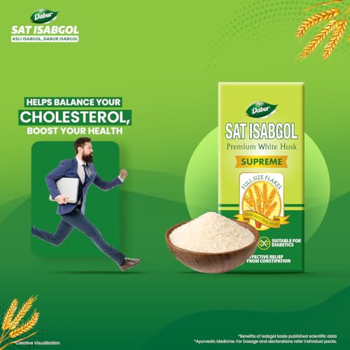 Image of Dabur Sat Isabgol (Psyllium Husk) - 90g | Rich in Fiber | Provides Effective Relief from Constipation & Bloating | Promotes Bowel Health | Non-Habit Forming | 100% Ayurvedic