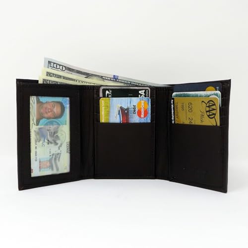 Black Mens Genuine Leather Monogrammed Tri-Fold Wallet with Custom Personalization Brown4