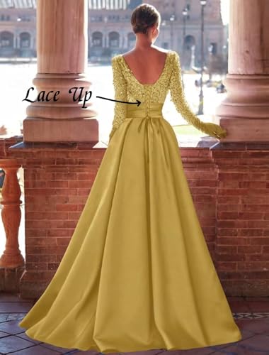 Long Sleeve Ball Gown for Women Sweetheart Satin Prom Dress Long Slit Sequin Formal Evening Gown Corset2
