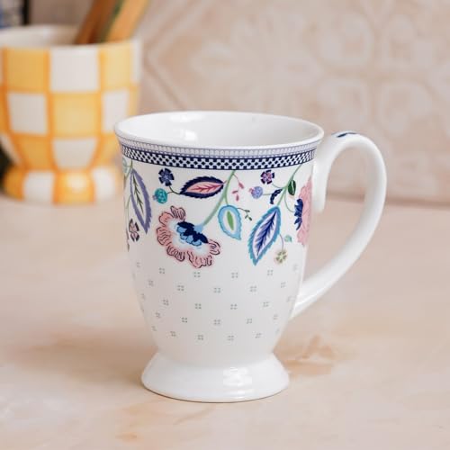 Image of Clay Craft x Magique by The Wishing Chair : Indigo Chintz - Coffee Mug | 300 ml | Handcrafted Floral Cup | Elegant Lightweight Coffee Mug | Microwave & Dishwasher Safe | Milk Mug