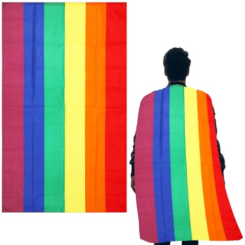 Mikovivi Regenbogen Pride Umhang, 150x90 cm Premium-Polyester LGBTQ Bunter Flagge Umhang Verkleidungskleidung Kostümzubehör Halloween Karneval Cosplay Party-Zeug für Männer Frauen Schwule Lesben