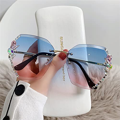 Woman Sunglasses for Beach Summer, Women's Polarized Sunglasses, Rimless Rhinestone Sunglasses for Beach Selfies2