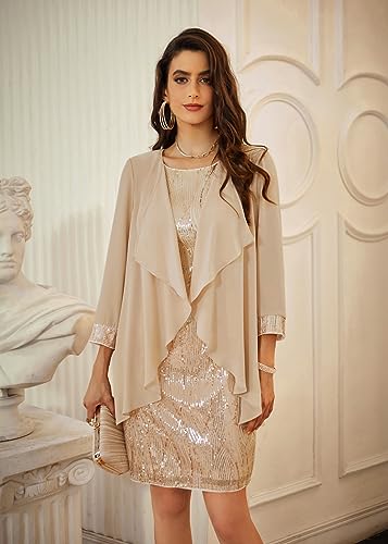 GRACE KARIN Women's Sequin Dress - Wedding Guest & Mother of The Bride Formal Dress - Two Piece Knee Length4