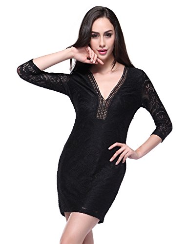 OMEYA.WANSHIDA.Women Hollow Out V-Neck Lace Dress