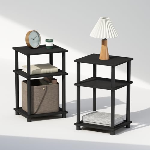 Image of Furinno Just 3-Tier Turn-N-Tube Open Storage Nightstand, 2-Pack, Plastic Poles, Americano /Black