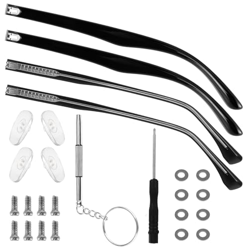Heclia Glasses Replacement Arms Legs 2 Pairs with Eyeglasses Fix Adjustment Accessories with Temple Anti-Slip Silicone Tips Eyewear Repair Kit With Screws Washers Screwdrivers Nose Pads