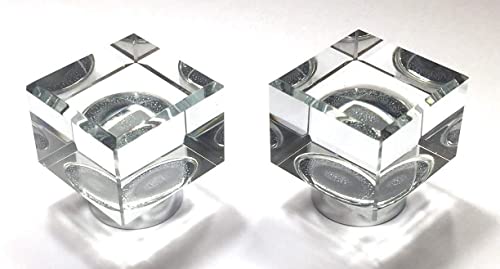Image of Crystal Glass lamp Finial Set, 2 Pieces - Cube Shape, Chrome Finish Base.