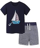 Toddler Boy's Summer Clothes Outfits,T-shirt and Short Clothing Set Navy Yacht 3t