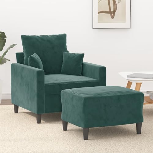 GeenYuu Sillón con taburete, color verde oscuro, 60 cm de ancho, terciopelo, estructura de metal resistente, cómoda experiencia de asiento, versátil para salón y dormitorio