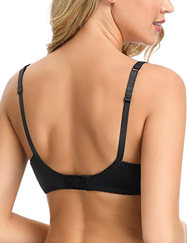Wingslove Women's Sexy Lace Bra Non Padded Underwire Unlined Bra Full Coverage Plus Size Lace Bralette (Black, 36G)