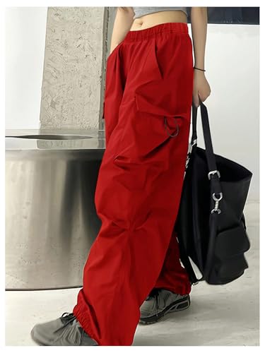 SweatyRocks Girl's Y2k Cargo Pants High Waisted Wide Leg Ruched Baggy Pants3