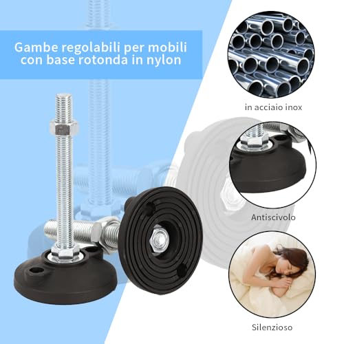 Patas regulables M6 para niveladores de muebles y estantes con base de goma D40 7