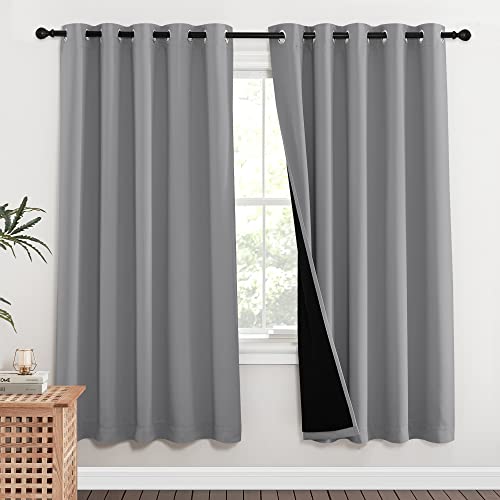 Image of NICETOWN Full Shade Curtain Panels, Pair of Energy Smart & Noise Blocking Out Blackout Drapes for Dining Room Window, Thermal Insulated Guest Room Lined Window Dressing(Silver Grey, 62 x 72 inch)