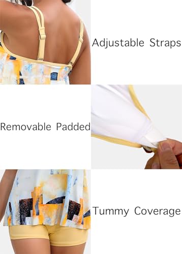Image of ROSEWE 2025 Tankini Swimsuits for Women, Two Piece Bathing Suits with Shorts, Modest Tank Top Swim Dress