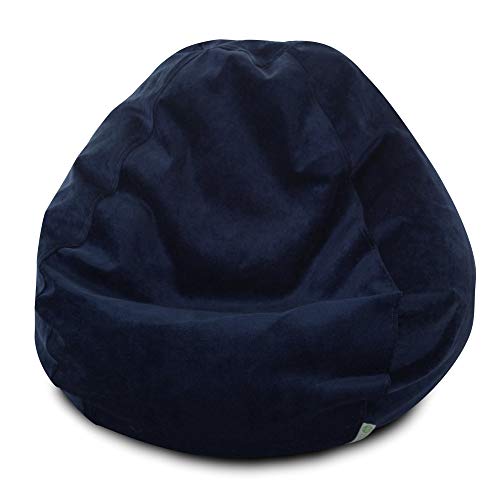 Majestic Home Goods Classic Bean Bag Chair - Villa Giant Classic Bean Bags for Small Adults and Kids (28 x 28 x 22 Inches) (Navy Blue)