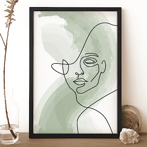 Image of Ritwika's Abstract Wall Art Of Outline Of Women Portrait Water Color Painting With Frame For Home Office Decor | Green And Black | Size 9.5 x 13.5 Inch, Set of 1 (01 - WOMEN)