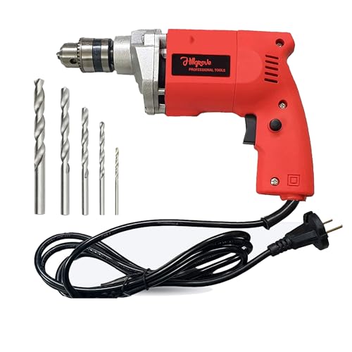 Image of Hillgrove HGCM1016M1 All Purpose 500W Drill Machine with 5Pcs HSS Drill Bits for Making Holes in Metal /Wood /Concrete Pistol Grip Drill (10 mm Chuck Size)