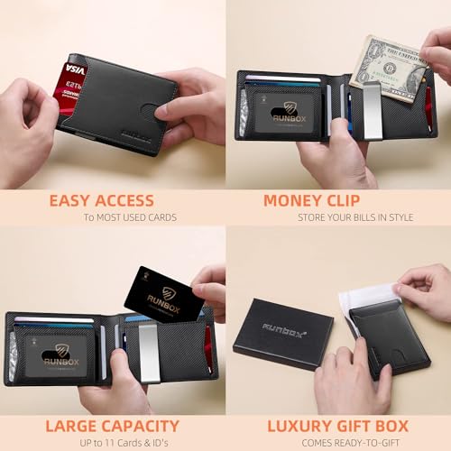 RUNBOX Slim Wallets for Men - Leather Money Clip Mens Wallet - RFID Blocking Front Pocket Bifold Wallet - Thin Credit Card Holder with Gift Box — view 2