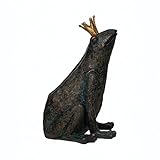 Creative Co-Op Resin Frog with Gold Crown, Patina Finish Figurine, 9' L x 9' W x 12' H, Black