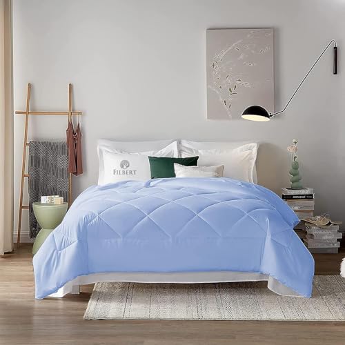 Image of Filbert 600 GSM Comforter for Double Bed | Super Warm Winter Quilt /Rajai | Thick Microfiber Blanket with Cloud-Soft Fill | Luxury Bedding for Winters - 90x100 Inch | Sky Blue