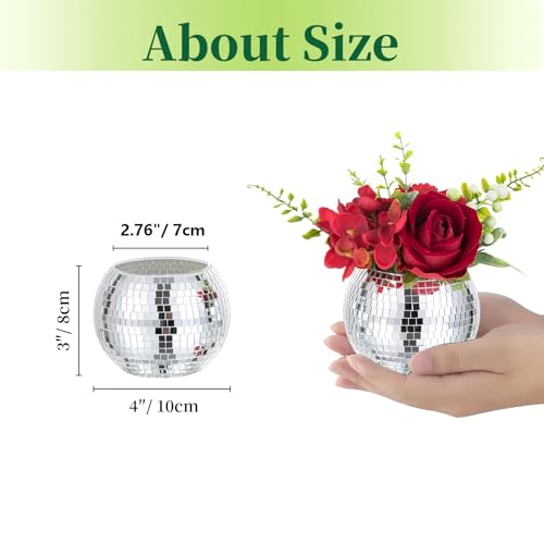 Image of Disco Ball Vases for Table Centerpieces - Hewory 6pcs Silver Mirror Glass Planters Flower Pot Containers, Bulk Disco Balls Bowl Candle Holders for Wedding Bridal Shower Birthday Events Party Decor