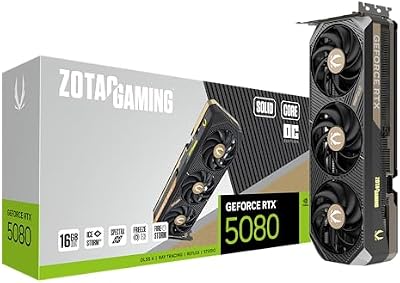 ZOTAC Gaming GeForce RTX 5080 Solid CORE OC DLSS 4 16GB GDDR7 256-bit 30 Gbps PCIE 5.0 Gaming Graphics Card, IceStorm 3.0 Advanced Cooling, Spectra RGB Lighting, ZT-B50800J2-10P