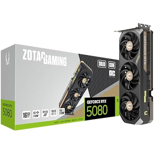 ZOTAC Gaming GeForce RTX 5080 Solid CORE OC DLSS 4 16GB GDDR7 256-bit 30 Gbps PCIE 5.0 Gaming Graphics Card, IceStorm 3.0 Advanced Cooling, Spectra RGB Lighting, ZT-B50800J2-10P