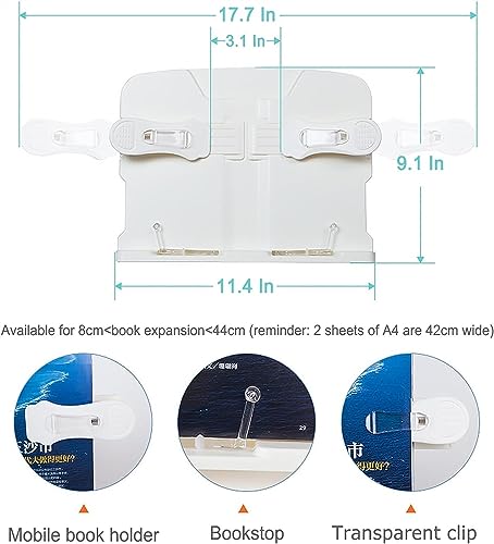 Soporte de libro para cama con ruedas, luces y ángulo ajustable para leer cómodamente 6