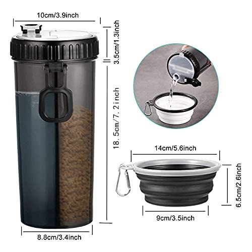 WOMGF Wasserflasche Hunde Unterwegs mit 2er Reisenäpfe Haustier Trinkflasch 2-in-1 Faltbare Hundenäpfe für Resie 800ML Schwarz