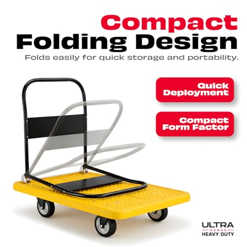Image of JPT Hand Truck Folding Trolley | 600kg Load Capacity with 5 inch Wheels, 90x60 cm Platform | Full Metal Pipe Frame for Extra Strength | Heavy Duty Material Handling Cart | Ultra Heavy Duty