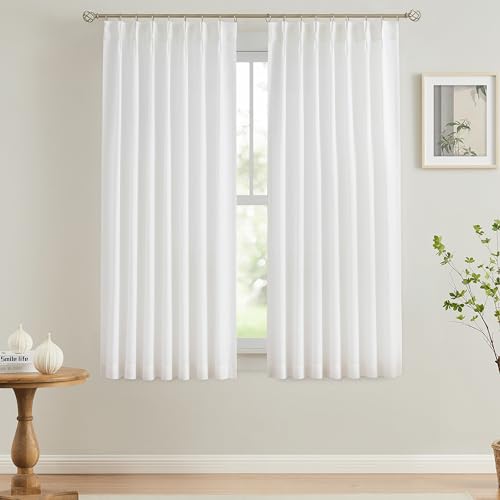 Image of Vision Home White Pinch Pleated Semi Sheer Curtains Textured Light Filtering Window Curtains 72 inch for Living Room Bedroom Rayon Blended Pinch Pleat Drapes with Hooks 2 Panels 40 inch Wx72 L