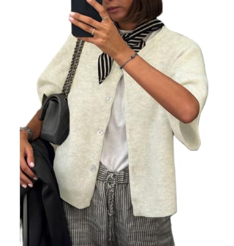 Image of Women Knit Crop Cardigan Y2k Short Sleeve Knitted Shirts Open Front Button Down Sweater Cute Fall Cardigans 2024