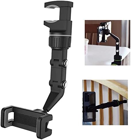 New 360° Rearview Mirror Phone Holder for Car Multifunctional Mount Phone and GPS Holder Universal Rotating Car Phone Holder, Can be Fixed and Adjusted Cell Phone Automobile Cradles (Grey)