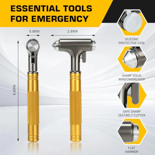 Image of Window Breaker, 3 in 1 Car Safety Hammer and Seat Belt Cutter Safety Emergency Car Escape Tool (Yellow) | Road Trip Essential and Must Haves
