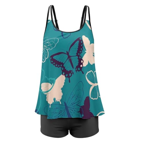 Maillot de bain tankini vert masquant le ventre avec shorty et robe fluide - 4