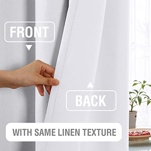 H.versailtex 100% Blackout Faux Linen Curtains For Bedroom 96 Inch Full Light Blocking Drapes With Double Face Linen Back Tab Loop Pocket Textured Burlap Curtains For Living Room 2 Panels, White #TOP5