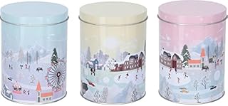 Set of 3 - Festive Christmas Design Storage Tin with Lid - Biscuits Sweets Tea Cake Cookies Xmas Gift Present Round Containers