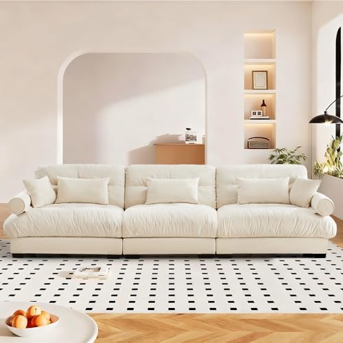 Image of SoarFlash 130 inch Sectional Sofa 3 Seat Couch, L Shaped Modern Sofa with Solid Wood Legs, Couches Sofas for Living Room Apartment, Comfortable Small Couches for Small Spaces, Beige