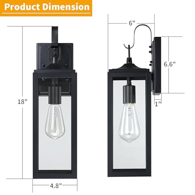 18'' Large Modern Black Farmhouse Outdoor Wall Lights