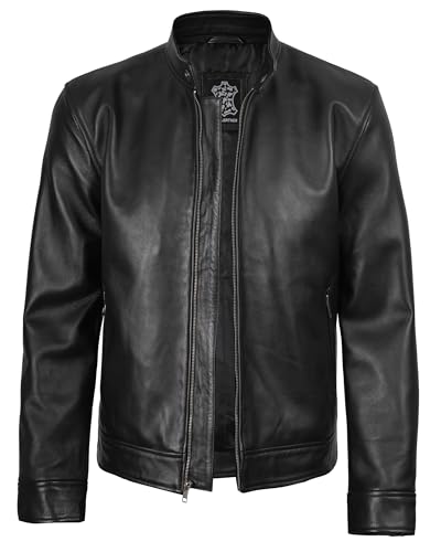 Image of fjackets Cafe Racer Mens Leather Jacket - 100% Real Lambskin Leather Jacket Men Moto Style