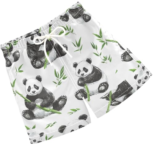 Pigsaly Boys' Swim Board Shorts Green Leaves Watercolor Pandas Boy's Swim Trunks Kids Swimwear 2T