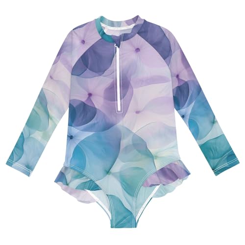 ALAZA Toddler Swimsuit Girl Bathing Suit Swimwear Rash Guard Transparent Floral Long Sleeve 3T