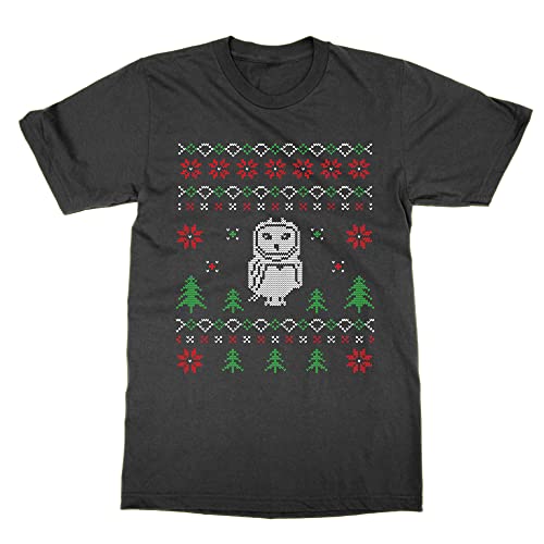 T-shirt de Noël hibou noir S : haut festif imprimé en coton pour vêtement d'hiver