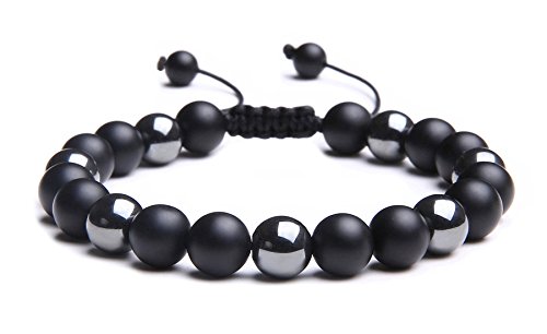 MAOCEN Handmade 8mm Bead Bracelets for Men (Black Onyx Stone and Hematite Braided)